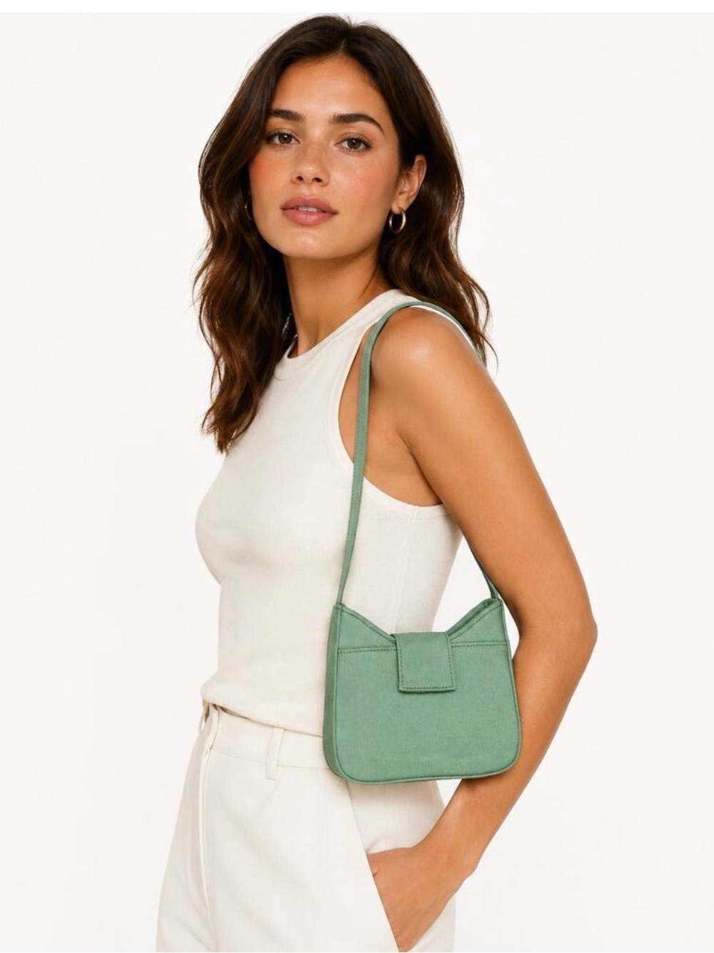 Brandy Melville Green Canvas Shoulder Bag
